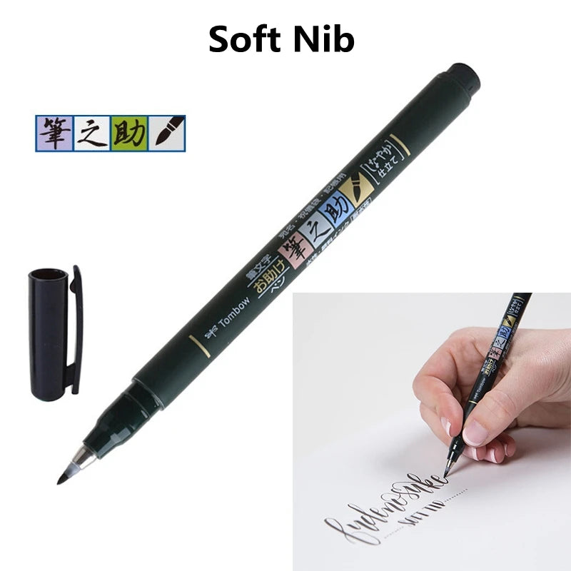 Fudenosuke Soft Brush Pen and Hard Tip  Art Marker Black Ink for Calligraphy Practice Drawings Sketch Lettering Pens
