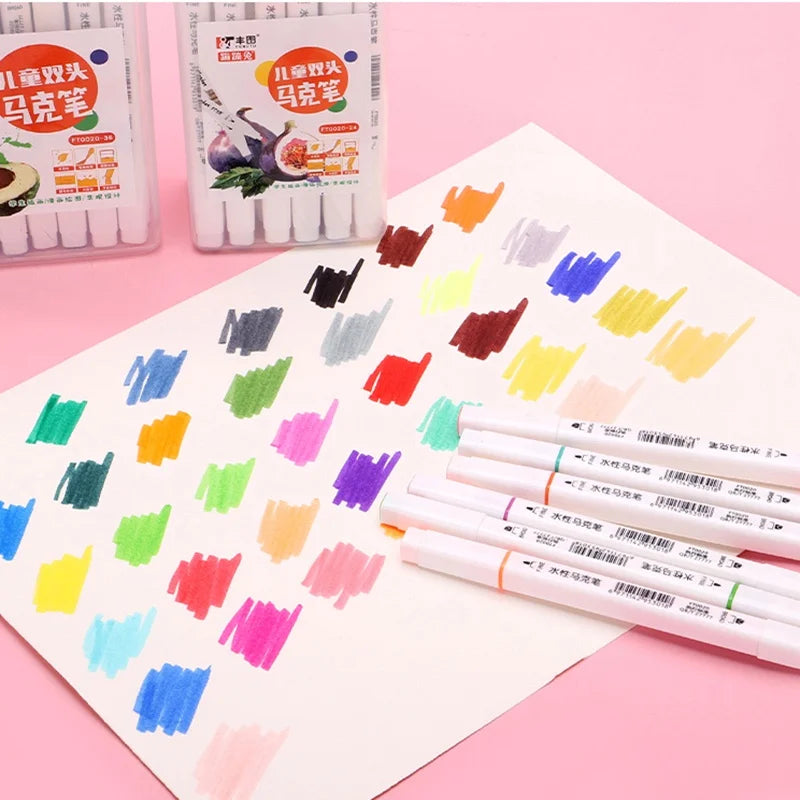 12/18/24/36/48 Highlighter Color Pen Double-Headed Color Marker Art Marker Set Art Stationery School Office Supplies