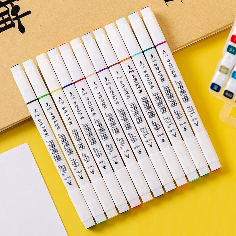 12/18/24/36/48 Highlighter Color Pen Double-Headed Color Marker Art Marker Set Art Stationery School Office Supplies